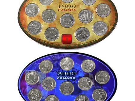 Pair of Attached 1999 & 2000 Canada 12-coin Millennium 25-cent Mini Oval Boards, 2Pcs For Cheap