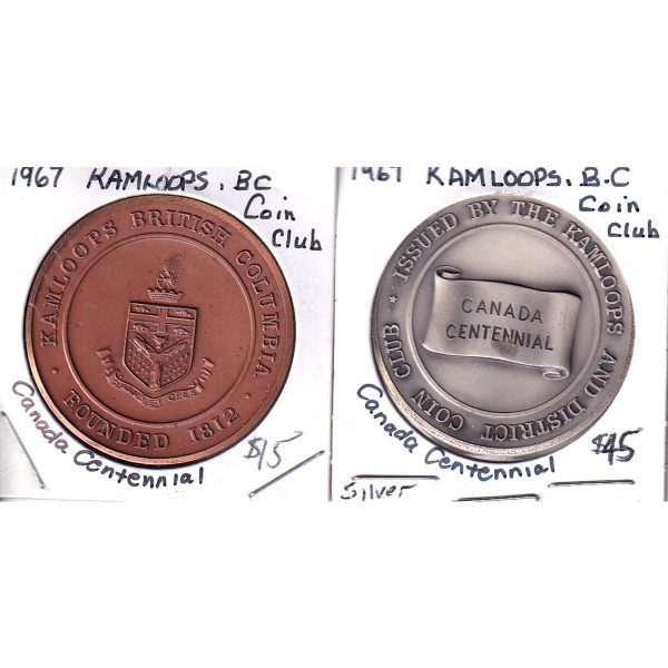 Pair of 1967 Canada Centennial Medallion by Kamloops Coin Club, 2Pcs Discount