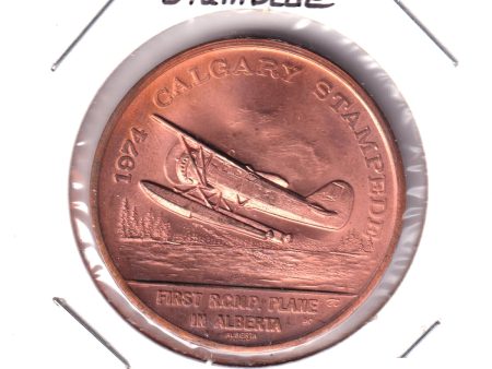 1974 Calgary Stampede Medallion: First RCMP Plane in Alberta (Lightly Toned) For Cheap