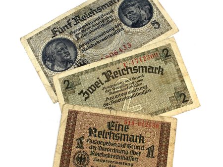 WWII Germany Paper Money 1,2 & 5 Reichsmark. 3pcs Supply