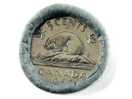 1964 Canada 5-Cent Original Roll of 40Pcs (Royal Bank Paper) For Sale