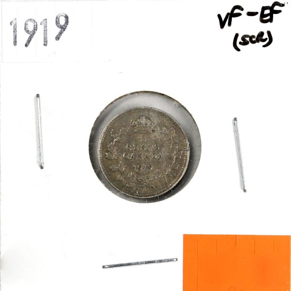 1919 Canada 5-cents VF-EF (VF-30) Cleaned, spots, or impaired For Discount