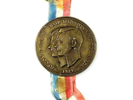 1939 Royal Visit to Canada Metallic Paper Medal with Ribbon (Spots; glue on ribbon) Online