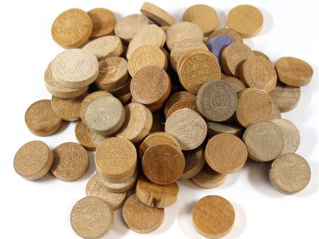 Lot of 85+ Assorted Wooden Tokens, 85+ Pcs (May contain duplicates) on Sale