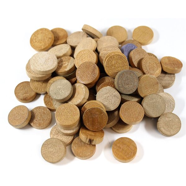 Lot of 85+ Assorted Wooden Tokens, 85+ Pcs (May contain duplicates) on Sale