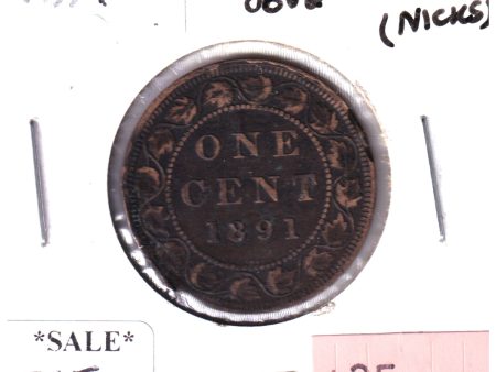 1891 LDLL Obv. 2 Canada 1-Cent, Very Fine (Nicks) Discount