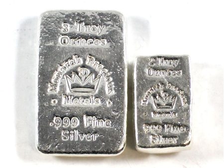 Pair of Monarch Precious Metals Poured Bars - 2oz & 3oz Fine Silver (No Tax) Online Sale