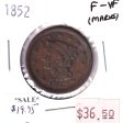 1852 USA 1-Cent, F-VF (Marks) Discount