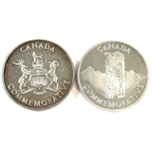 Pair of 1871-1971 British Columbia Commemorative Silver Tokens, 2Pcs (No Tax) Fashion