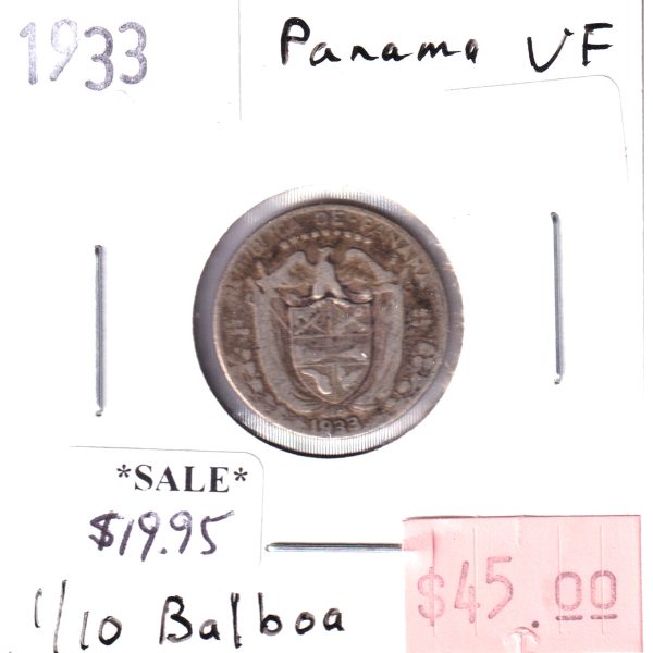 Panama 1933 1 10 Balboa Coin, Very Fine Cheap