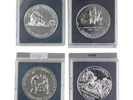 Lot of 4x 1986-1989 Canada Commemorative Brilliant Unc Silver Dollars, 4Pcs (Issues) Sale