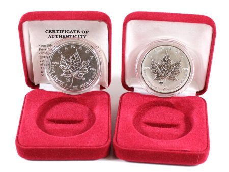 Pair of 2009 Canada 1oz Privy Mark .9999 Fine Silver Maples (tone spots) - No Tax. 2pcs For Cheap