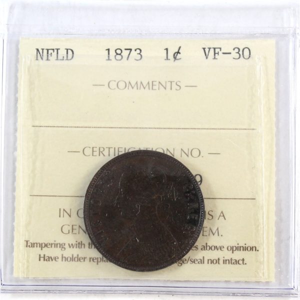 1873 Newfoundland 1-cent ICCS Certified VF-30 Online Hot Sale