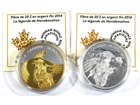 Pair of 2014 Canada $20 Nanaboozhoo Fine Silver & Gold Plated, 2Pcs (No Tax) Impaired Online Hot Sale