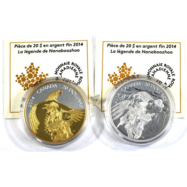 Pair of 2014 Canada $20 Nanaboozhoo Fine Silver & Gold Plated, 2Pcs (No Tax) Impaired Online Hot Sale