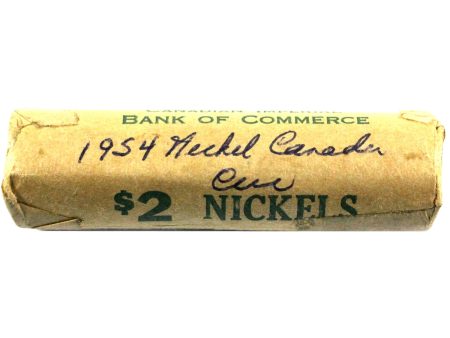 1954 Canada Steel Elizabeth II 5-Cents Roll of 40Pcs, Circulated Condition on Sale