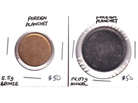 Pair of Blank Foreign Planchets - 5.5g Bronze, and 14.07g Nickel Cheap