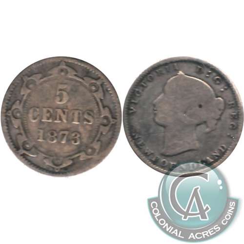 1873 Obv. 2 Newfoundland 5-cents Good (G-4) $ Cheap