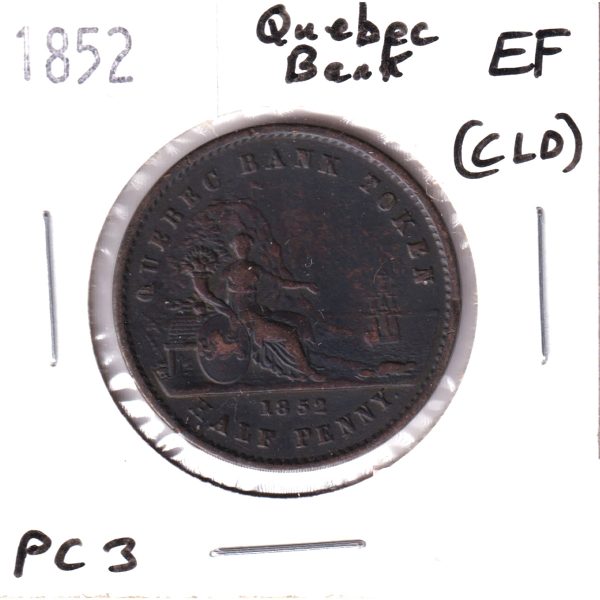 PC-3 1852 Province of Canada Quebec Bank Half Penny Token Extra Fine (EF-40) Impaired Cheap