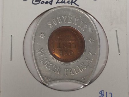 1949 Niagara Falls Horseshoe Good Luck Charm with Lincoln Head Penny For Discount