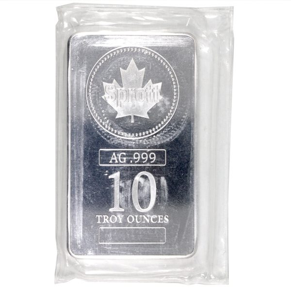 Sprott 10oz .999 Fine Silver Bar, Sealed (No Tax) Toned Spot Hot on Sale