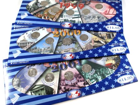 Lot of 3x 1999-2001 USA Statehood Quarters 5-coin Oval Boards (Full) Lightly toned on Sale