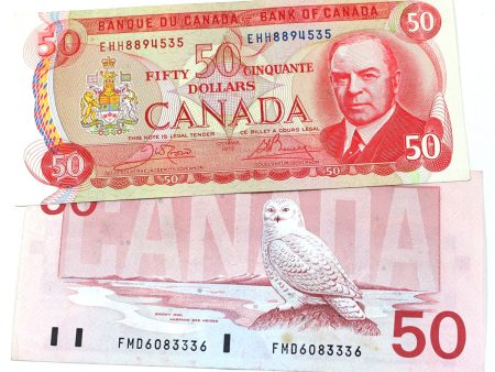 Pair of 1975 & 1988 Canada $50 Notes, Circ, 2Pcs on Sale