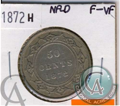 1872H Newfoundland 50-cents F-VF (F-15) $ For Discount