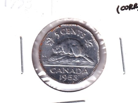 1953 NSS Canada 5-cents Almost Uncirculated (AU-50) Scratched, corrosion, or impaired Cheap