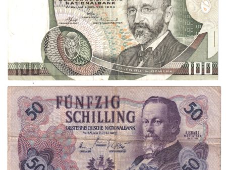 Pair of Austria Notes, 1962 50 Schilling Fine & 1984 100 Schilling VF, 2Pcs (Impaired) For Cheap