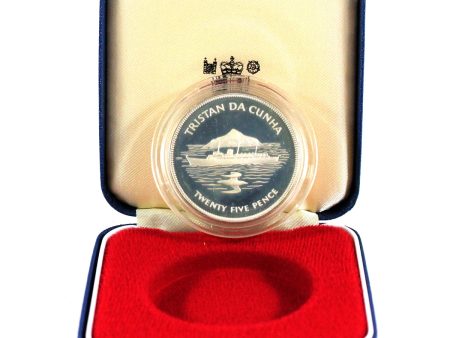 Tristan da Cunha 1977 25-pence Queen&apos;s Silver Jubilee Proof Sterling & Case (Impaired) Sale