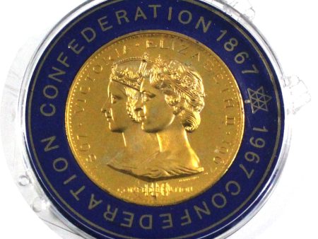 1967 Canada Centennial Dual Effigy Medallion, Gold Plated (Impaired) Online Sale