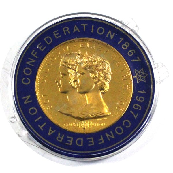 1967 Canada Centennial Dual Effigy Medallion, Gold Plated (Impaired) Online Sale