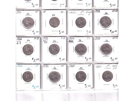 Lot of 16x 1923-1935 Canada 5-cents Fine to VF-EF, 16Pcs in Binder Page (Duplicates) on Sale