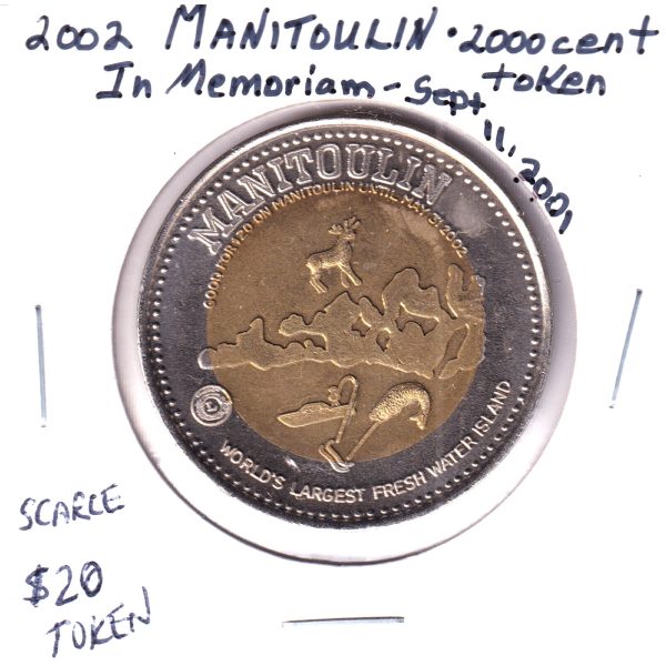 Manitoulin Island, Ont., 2002 $20 Haweater Trade Dollar In Memoriam of 9 11 (Impaired) For Sale