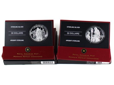 Pair of 2005 & 2006 Canada $30 Totem Pole & War Memorial Sterling, 2Pcs (Impaired) on Sale