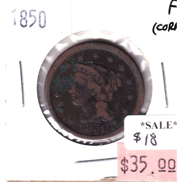 1850 US 1-Cent, Fine (Corrosion) For Discount