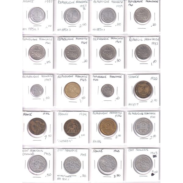 Lot of 60x France Coins & Tokens, 1920s-1985, 60Pcs (Most in multiple) For Discount