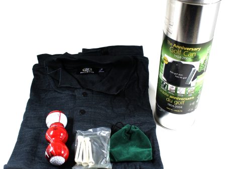 1904-2004 Canada Anniversary Golf Can w  XL Shirt, Golf Balls, Tees & Stamps (Dented) For Sale