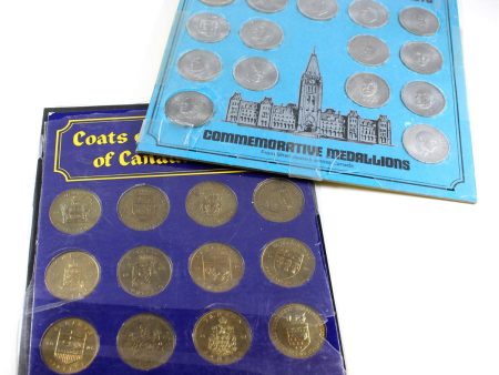 Pair of 1970s Shell Medallion Sets: Prime Ministers & Coats of Arms, 2 Sets (Impaired) Hot on Sale