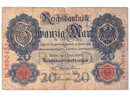 Germany 1907 20-mark Note Pick #28 Very Good (VG-8) Holes Online now