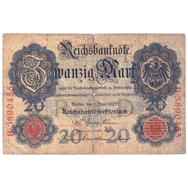 Germany 1907 20-mark Note Pick #28 Very Good (VG-8) Holes Online now