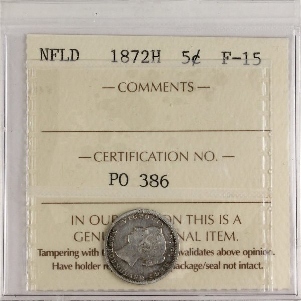 1872H Newfoundland 5-cents ICCS Certified F-15 For Discount