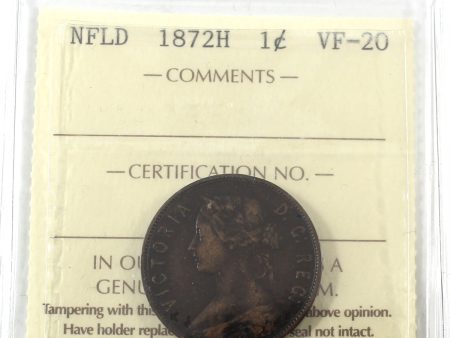 1872H Newfoundland 1-cent ICCS Certified VF-20 Hot on Sale