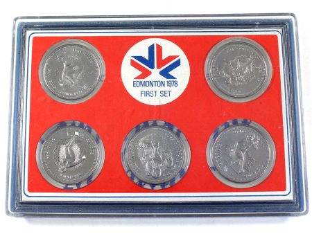 Set of 5x 1978 Edmonton XI Commonwealth Games Medallions, 5Pcs in Case (Impaired) Fashion