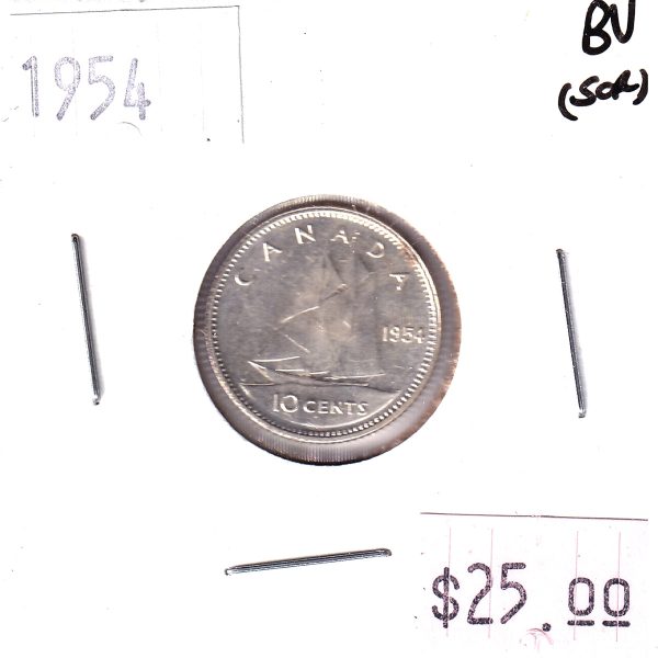 1954 Canada 10-cent Brilliant UNC. Either cleaned, scratched or impaired. Hot on Sale