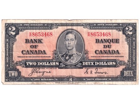 BC-22c 1937 Canada $2 Note, Coyne-Towers, Fine (F-12) Tears, writing, or impaired Supply