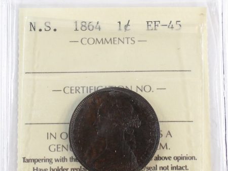 1864 Nova Scotia 1-cent ICCS Certified EF-45 Fashion