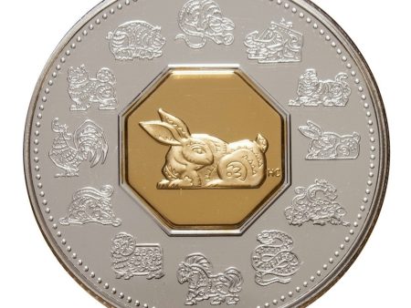 RDC 1999 Canada $15 Year of the Rabbit Sterling Silver & Gold Plated (Box Bent) Hot on Sale