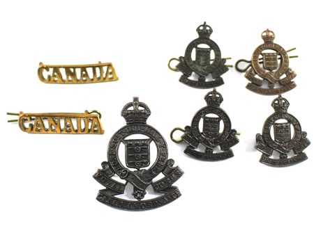 Lot of 5x Royal Canadian Ordnance Corps Badges & 2x CANADA Pins, 7Pcs (Some Corrosion) Sale